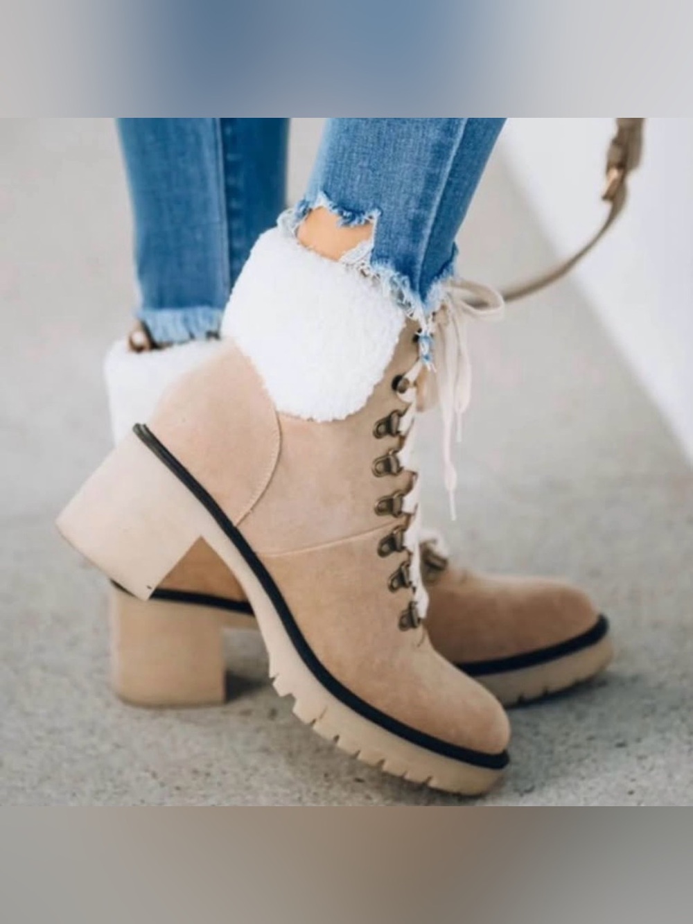 VICI Tan Suede Sherpa-Lined Lace-Up Ankle Boots - Size 8 - New In Box